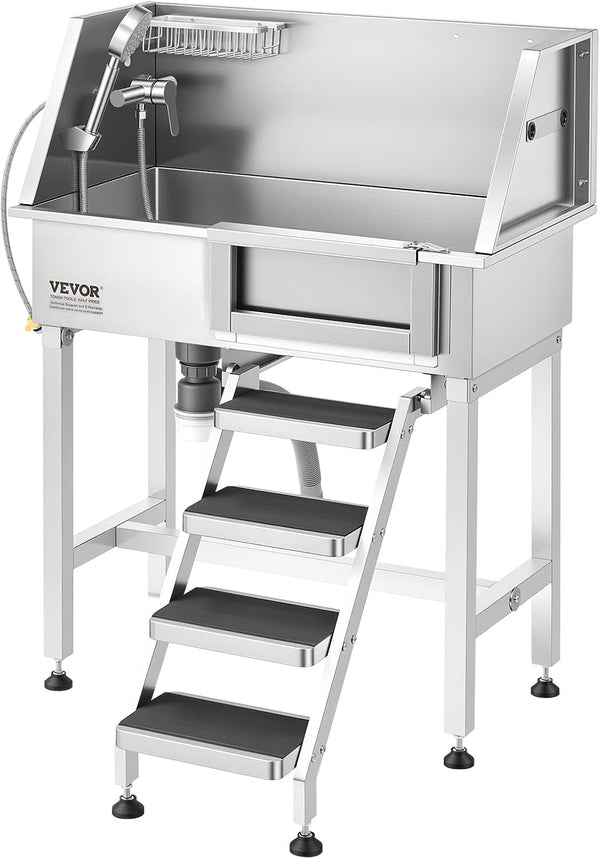 VEVOR Dog Washing Station, 34" Professional Stainless Steel Pet Grooming Tub Bathtub with Shower Faucet Soap Holder Non-Slip Stairs Right Door Easy Clean Pet Wash Sink for Small Dogs Cats1