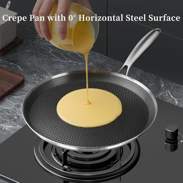 12 Inch Stainless Steel Crepe Pan,Nonstick Dosa Tawa | Honeycomb Nonstick Coating, Pfoa-Free.Compatible with All Stoves. Easy to Clean.Oven Safe&Dishwasher Safe7