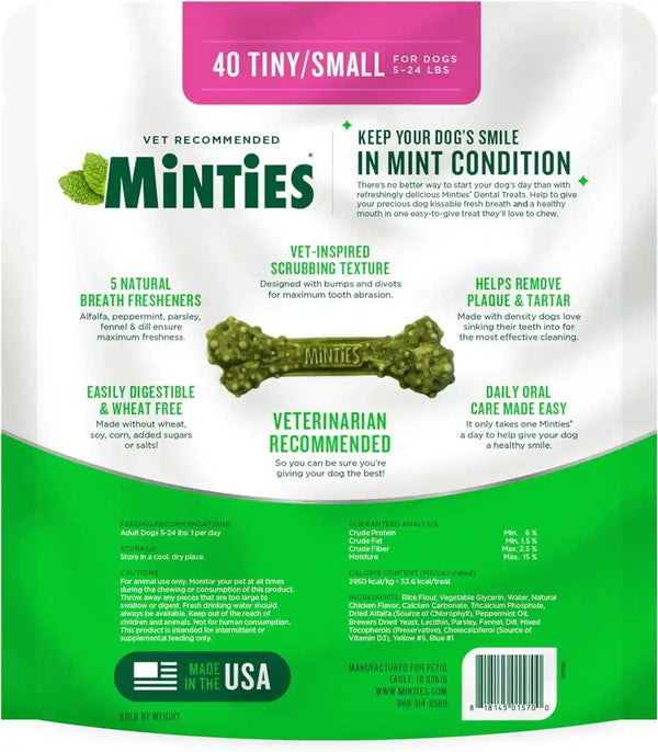 Minties Dog Dental Bone Treats, Tiny/Small Dental Dog Treats, 16 Ounces, Cleans Teeth, Fight Bad Breath, Removes Plaque and Tartar, 40 Count7