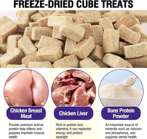 Freeze Dried Chicken Cat Treats 100G - Natural Chicken Cube Snacks,High Protein Grain Free - Healthy Dog Treats for Daily Hip & Joint Care,Pet Training Reward Snack3