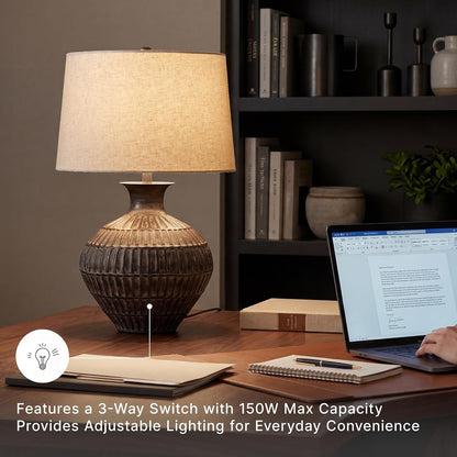 Signature Design by Ashley Magan Metal Table Lamp, 28", Antique Bronze | Antique Bronze-Tone Metal Base, Textured Pattern, Fabric Modified Drum Shade, Living Room or Entryway Use, 3-Way Switch5