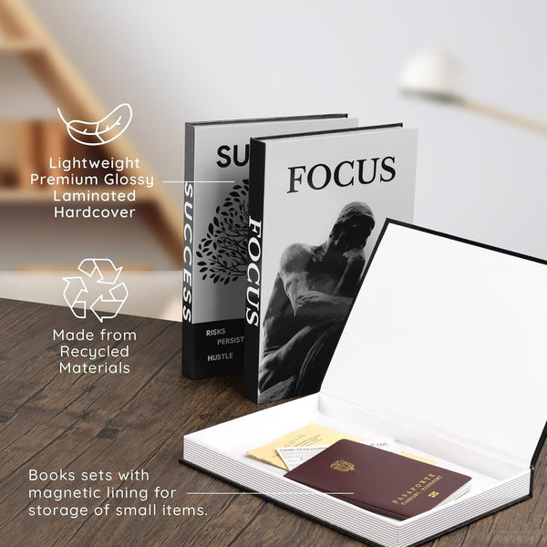 Motivational Decorative Books Set of 3 - Faux Books for Home Office Decor | Black White Fake Books for Decoration with Magnetic Hidden Storage Box for Office Desk, Coffee Table, Bookshelf, Tv Stand5
