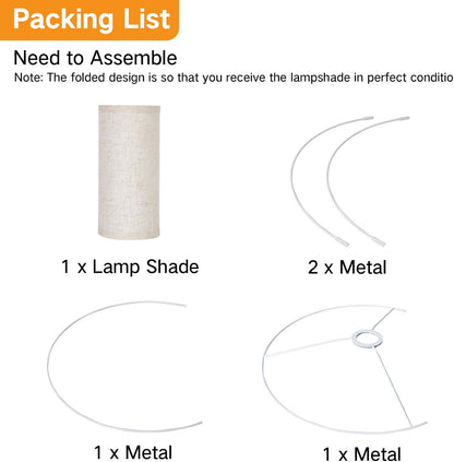 Beige Large Drum Lamp Shades for Floor Lamps, 16" Top X16" Bottom X 9" High, Easy to Assemble, Replacement Linen Lampshades for Table Lamps & Bedside Lamps (1.65" Spider)8