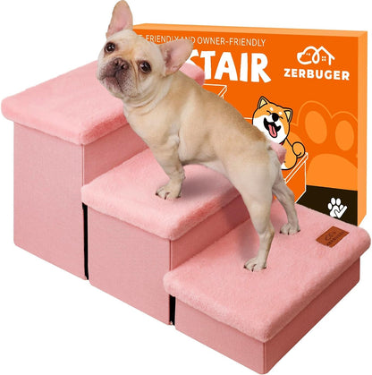Zerbuger Wider Dog Ramp for High Bed with Storage 18" H, Foldable Dog Stairs for Small Medium Large Older Senior Animal, Sturdy Dog Step for Climbing Bed or Couch, Arthritis-Friendly (Gray, No Condo)17