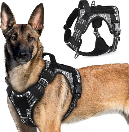 Rabbitgoo Tactical Dog Harness for Large, No Pull Military Service Vest | Molle & Handle, Heavy Duty, Adjustable, Reflective Straps, Easy Control for Training Walking, Black, Large62