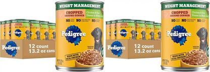 Pedigree Chopped Weight Management Wet Dog Food, Chicken, 13.2Oz, 12 Count | Real Chicken #1 Ingredient, Low Fat, 100% Complete & Balanced, Made in USA, Use as Topper or Serve Alone, Low Fat14