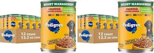 Pedigree Chopped Weight Management Wet Dog Food, Chicken, 13.2Oz, 12 Count | Real Chicken #1 Ingredient, Low Fat, 100% Complete & Balanced, Made in USA, Use as Topper or Serve Alone, Low Fat14