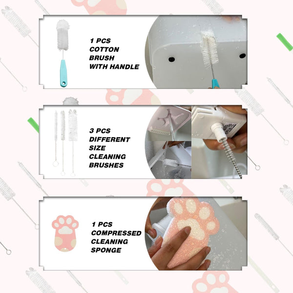 9PCS Pet Water Fountain Cleaning Kit with Compressed Sponge and Storage Box | Dog and Cat Water Fountain Brushes Fit Most Pet Water Dispensers,Pet Drinking Dispenser Cleaning Kit Cleaning Brush4