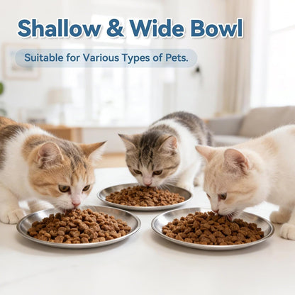 8 Pack Stainless Steel Cat Food Bowls, Cat Dishes Shallow Whisker-Friendly Metal Dishes with Non-Slip Silicone Bottom, Easy to Clean Indoor Feeding Bowls for Cats, Kittens & Small Dogs (6.7")7