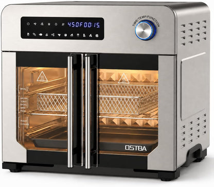 French Door Air Fryer Toaster Oven Combo, 24QT 10-In-1 Oven | 1700W Heating, Adjustable Fan Speed, Rotisserie Function, 102-Recipe Book, Removable Crumb Tray, Stainless Steel Finish2
