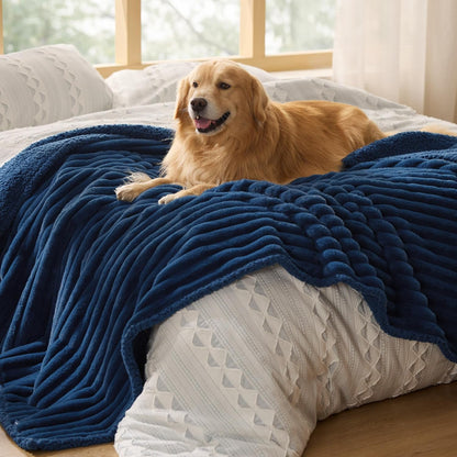 Bedsure Comfyfleece™ Waterproof Dog Blankets for Large Dogs,50X60 Cream | Soft Plush Couch Cover,Washable Corduroy Fleece for Furniture Protector,Cozy Calming Reversible Pet Blanket for Senior Dogs23