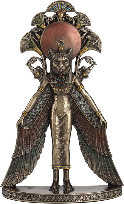 Sekhmet Winged Egyptian Warrior Goddess Wall Art Statue | Cold Cast Bronze Resin, Blue and Red Accents, Lion Head, Keyhole Hanger for Wall Display1