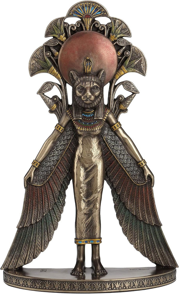 Sekhmet Winged Egyptian Warrior Goddess Wall Art Statue | Cold Cast Bronze Resin, Blue and Red Accents, Lion Head, Keyhole Hanger for Wall Display1