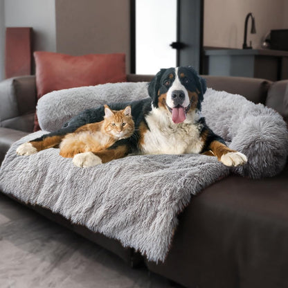 Calming Dogs/Cats Bed Mats, Dog Pad Washable Removable Couch Cover, Plush Long Fur Mat for Pets, Waterproof Lining, Perfect for Small, Medium and Large Dogs and Cats (Gradient Gray, 36"X31")26