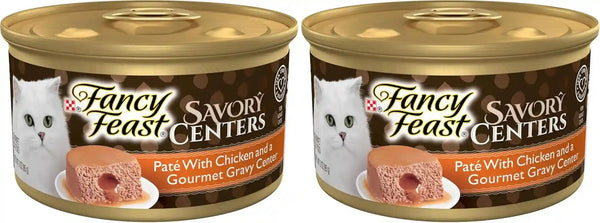 Purina Fancy Feast Savory Centers Gourmet Wet Cat Food Pate with Chicken and Gravy Center, (Pack of 24) 3 Oz Cans10