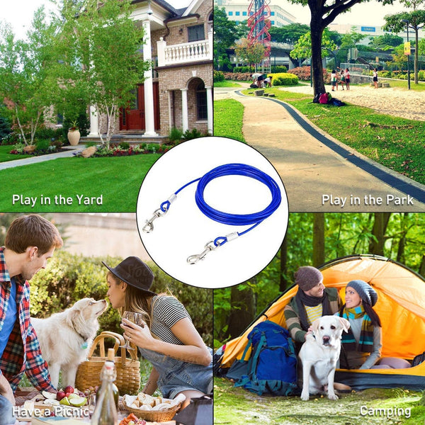 Dog Tie Out Cable and anti Rust Spiral Stake , 30Ft outside Leash&Chain for Camping and Yard, 16'' Heavy Duty for Medium-Large Dogs up to 125 Lbs (30FT, Blue)7
