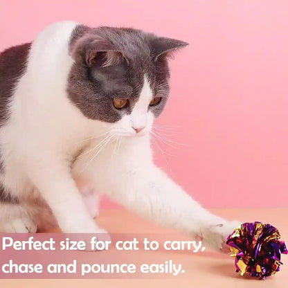 PET SHOW 20 Pcs Cat Crinkle Toy Ball 2.5Inch Mylar Cat Pounce Chase Toys Colorful Paper Ball Chase Training Activity for Cats Kittens7