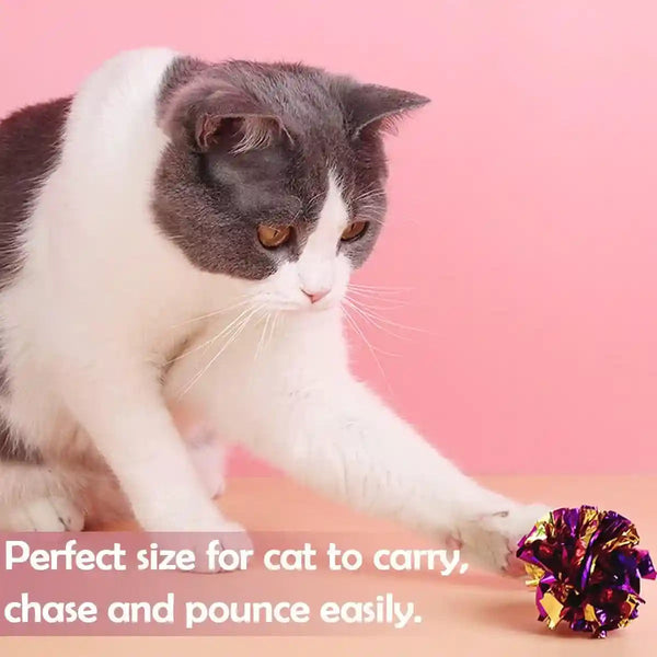 PET SHOW 20 Pcs Cat Crinkle Toy Ball 2.5Inch Mylar Cat Pounce Chase Toys Colorful Paper Ball Chase Training Activity for Cats Kittens7