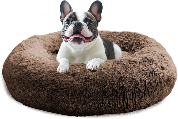 JOLLYVOGUE Small Dog Bed, Calming Dog Beds for Small Dogs & Indoor Cats - 20 Inches Donut Washable Cat Bed for Kittens & Puppies, round Fluffy Plush Faux Fur Pet Beds(Smoke Grey)27
