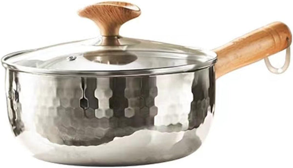 Thickened 304 Stainless Steel Pot, Solid Wood anti Scald Handle with Hook, Multifunctional Sauce Pot with Inverted Mouth, Milk Pot, Cooking Pot (1.7 Quarts)1