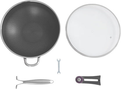 14.2 Inch Stainless Steel Stir-Fry Wok, Cooking Frying Pan, Non Stick Honeycomb Skillet with Stay Cool Handle, Class Lid, Suitable for Induction, Ceramic, Electric, and Gas Cooktops8