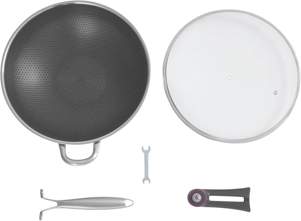 14.2 Inch Stainless Steel Stir-Fry Wok, Cooking Frying Pan, Non Stick Honeycomb Skillet with Stay Cool Handle, Class Lid, Suitable for Induction, Ceramic, Electric, and Gas Cooktops8