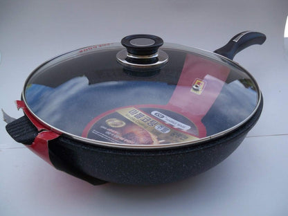 Ceramic Marble Coated Cast Aluminium Non Stick Stir Fry Wok with Glass Lid (34 Cm)1