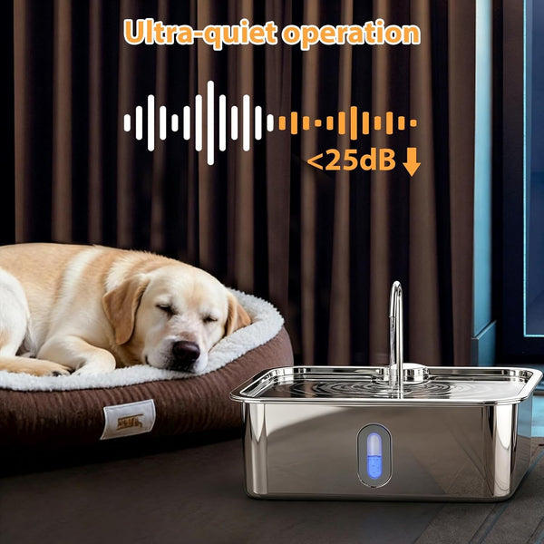 15L/4Gal Stainless Steel Dog Water Fountion Pet Fountain,1Set Filter | Ultra Quiet,Extra Large Capacity,5 Layer Filtration System,Water Level Window & LED Light, ,Visible Faucet Style Spout5