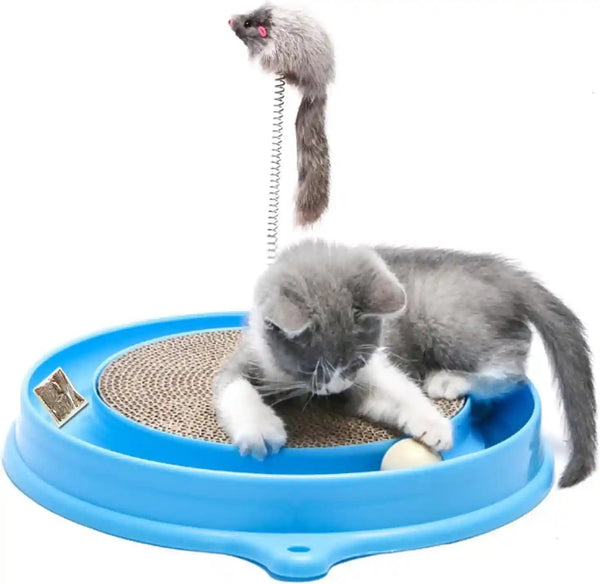 AUOON Cat Scratcher Toy with Ball Track for Indoor Cats and Kittens, Gray | 3 in 1 Interactive Cat Toy, Cat Scratch Pad with Cat Ball Toy and Cat Mouse Toy, for Chasing Exercise, Protect Furniture11