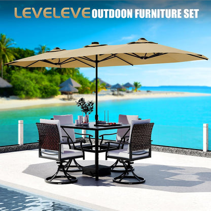 15FT Double-Sided Patio Umbrella with Base Included, Large Outdoor Rectangular Market Umbrella for Backyard, Poolside, Lawn & Garden5