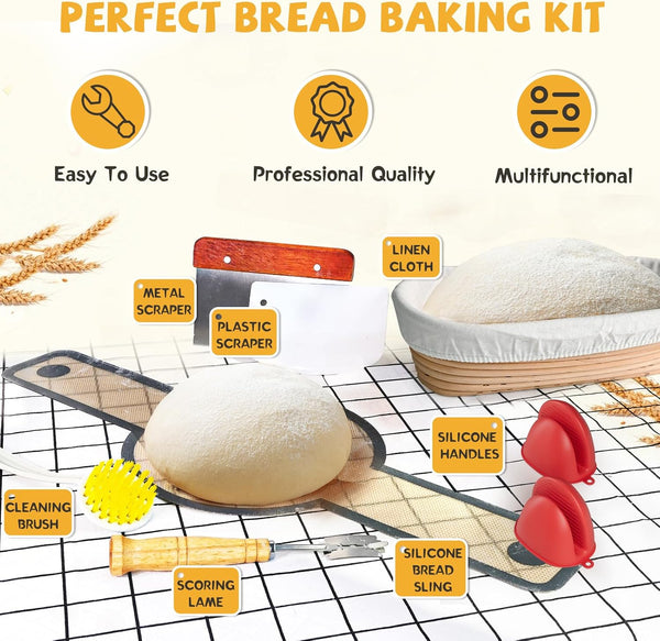 7.5QT Dutch Oven for Sourdough Bread Baking, Cast Iron Bread Pan with Lid | Advanced Multi-Functional Dutch Oven with Banneton Bread Proofing Basket & Baking Supplies, Cast Iron Bread Pan with Lid6