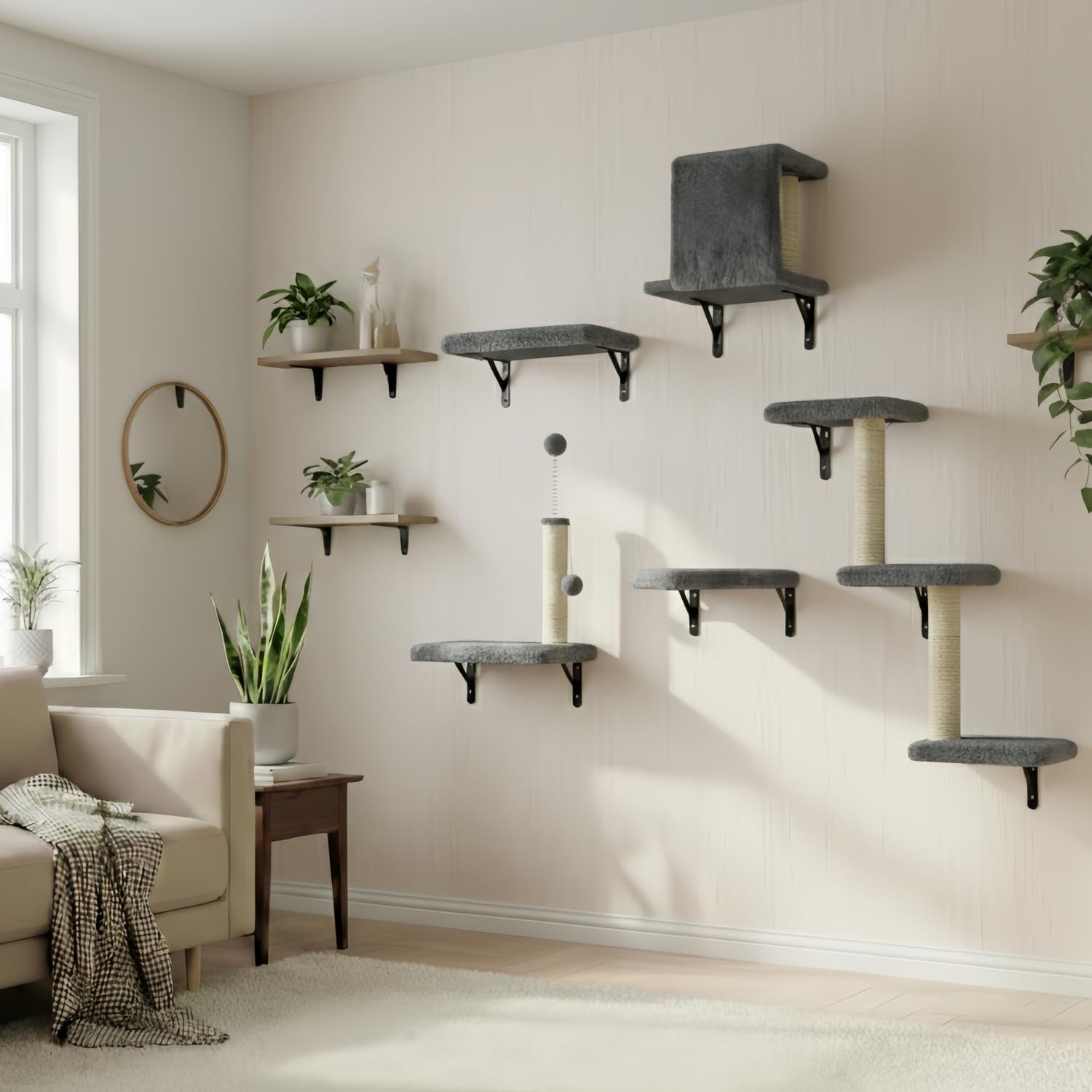 cat-wall-shelves-for-large-cats-stable-safe-kitty-walls-furniture-set-for-40lbs-cats-with-wooden-cat-climber-house-bridge-tree-steps-and-scratcher-for-16-inch-drywall-grey-5-in-1
