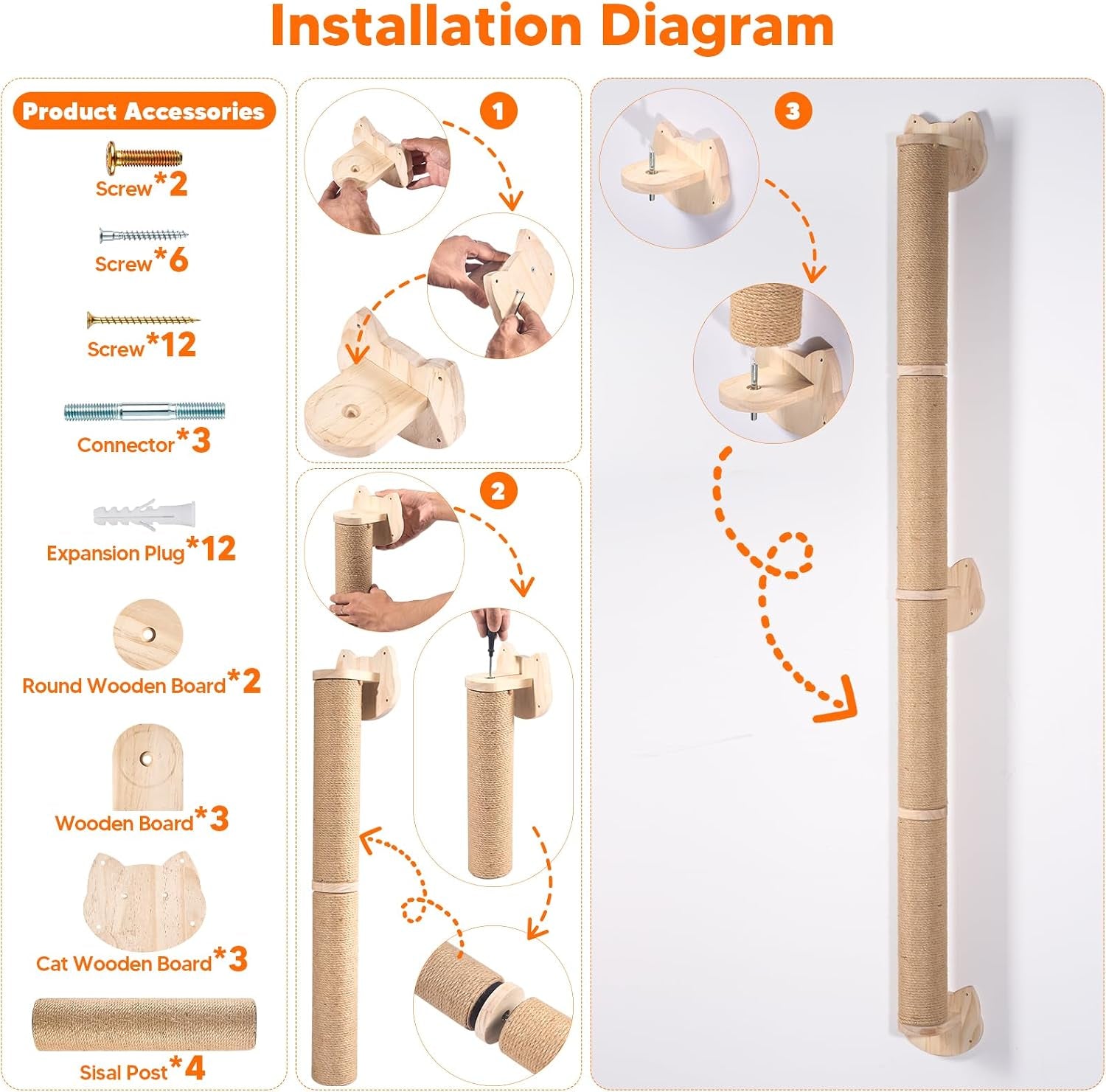 55-cat-wall-scratcher-wooden-wall-mounted-natural-jute-scratching-post-vertical-scratching-post-for-large-cats-climbing-shelves-space-saving-cat-tower-alternative-for-indoor-cats-kittens