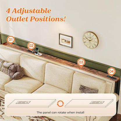 102 Inch Sofa Table with 2 Power Outlets and USB-C Ports | 5.9 Inch Narrow Console Table with Storage, Extra-Long, for Entryway Hallway Couch behind Sofa, Small Spaces, Rustic Brown6