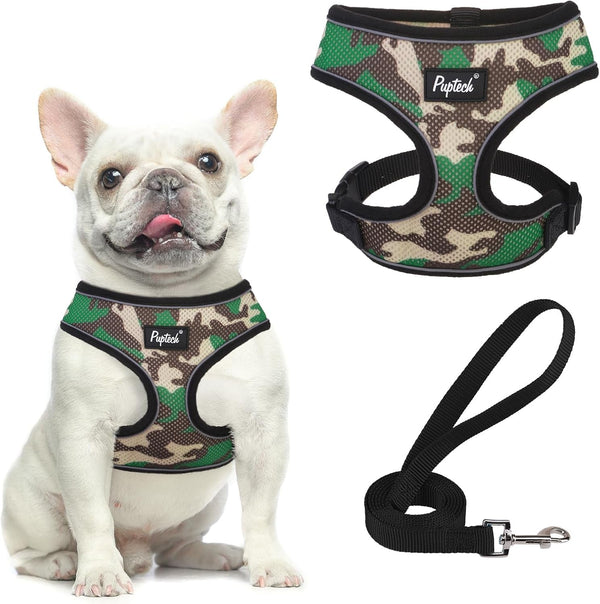 PUPTECK Soft Mesh Dog Harness Small Sized and Leash Set Pet Puppy Cat Comfort Padded Vest No Pull Harnesses, Beige, S55