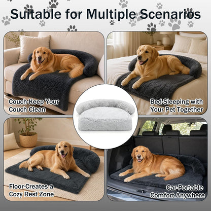 Calming Dog Bed for Couch, Thickened Plush Dog Mat with Raised Bolster, Washable Pet Sofa Bed & Furniture Protector, Non-Slip Dog Couch Cover for Small Medium Large Dogs & Cats (Dark Gray, X-Small)8
