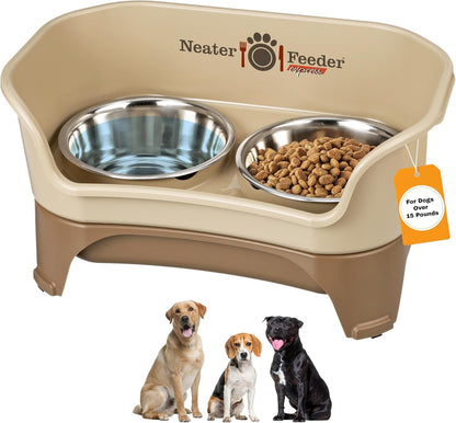 Neater Feeder Express Mess Proof Dog Bowls Elevated for Small Breeds under 15 Lb, Made in USA, No Spill Raised Dog Food Bowl Stand, Stainless Steel Food and Water Bowl Set, Feeding Station, Cappuccino22