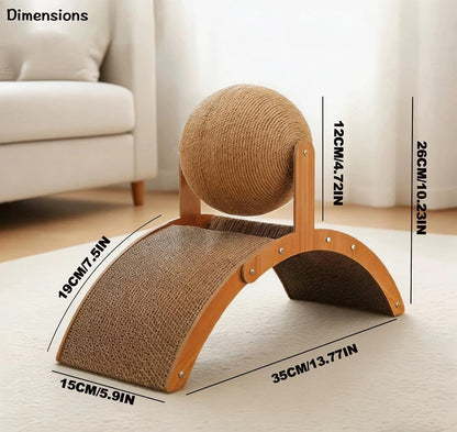 2-In-1 Rabbit Scratching Toy - Natural Sisal Ball & Corrugated Cardboard Pad Bunny Claw Scratcher, Stable Wood Arch Bridge Interactive Toys for Rabbits, Kittens, Ferrets, Chinchillas2