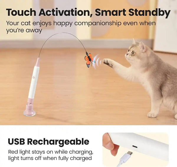 Potaroma Interactive Spinning Butterfly Cat Toy Wand, Rechargebale | Automatic Self-Play & Handheld Mode, Electric Touch Activated Cat Teaser with Suction Cup for Indoor Kittens5
