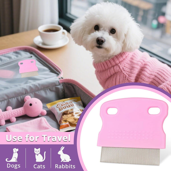 Flea Comb for Dogs and Cats - Lice Comb with Rubber Handle - Promotes Hair Growth and Removes Loose Hair, Knots, and Flakes Flea Brush for Pets(3P,Pink)5