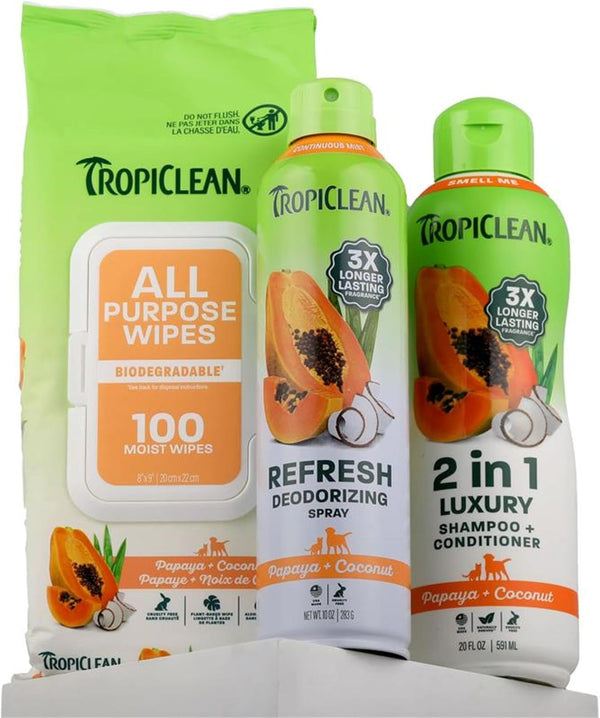 Tropiclean 2-In-1 Dog Shampoo and Conditioner, Moisturizing Dog Detangler, Puppy Safe, Made in the USA, Papaya Scent, Cat & Kitten Safe, 20Oz. | Moisturizing Detangler | Papaya Scent | Puppy, Cat & Kitten Safe | Made in USA10