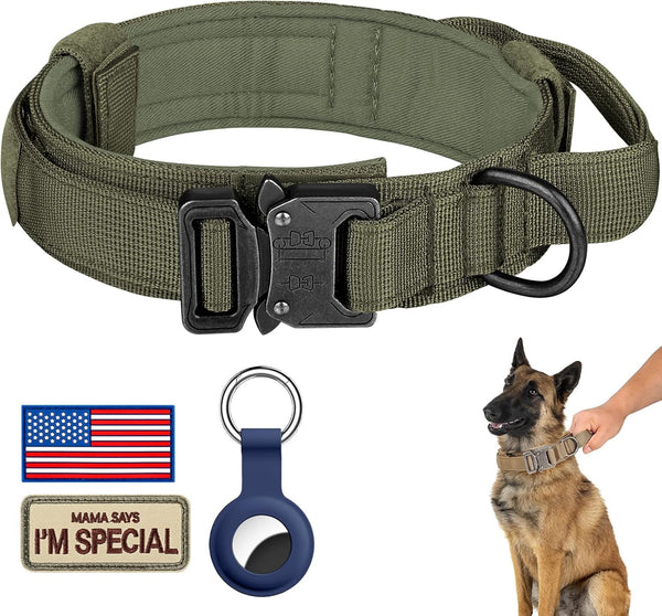 DAGANXI Tactical Dog Collar, Adjustable Military Training Nylon Dog Collar with Control Handle and Heavy Metal Buckle for Medium and Large Dogs, with Patches and Airtags Case (L, Black)27