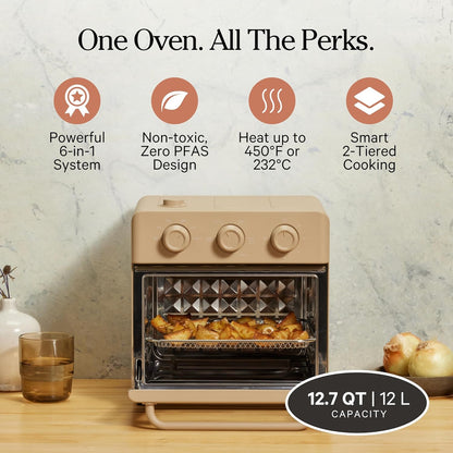 Our Place Wonder Oven, 6-In-1 Air Fryer & Toaster Oven, 2-Rack, 13 Qt | Non-Toxic Air Fryer Toaster Oven Combo; Basket, Wire Rack, Bake Pan, Crumb Tray; Toast, Roast, Bake, Broil, Reheat, Steam2