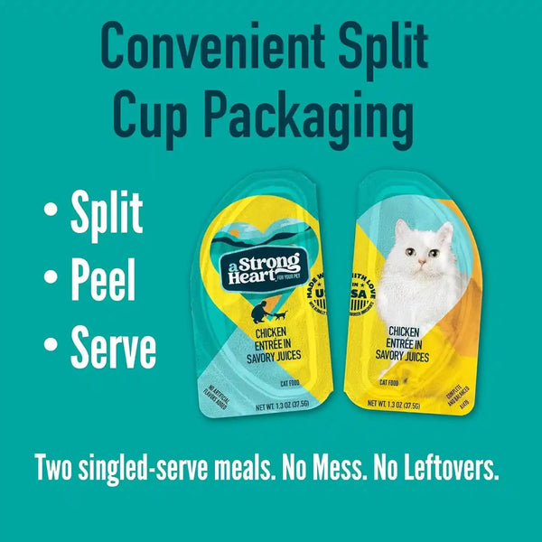 A Strong Heart Split Cup Wet Cat Food, Chicken Entree - 2.6 Oz Split Cups, 20 Servings (Pack of 10), Made in the USA with Real Chicken4