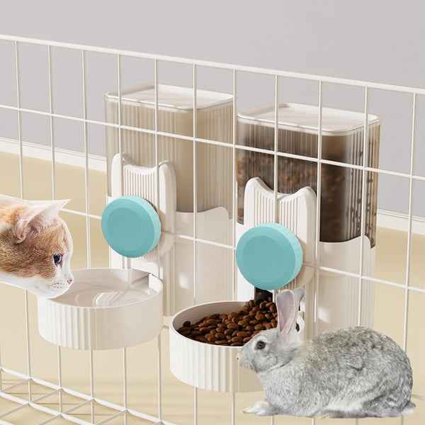 Kathson Rabbit Gravity Auto Feeder Set 35Oz Hanging Automatic Food Water Dispenser Cage Automatic Feeder Set for Rabbit Chinchilla Guinea Pig Hedgehog Ferret Kitty Puppy (Blue)1