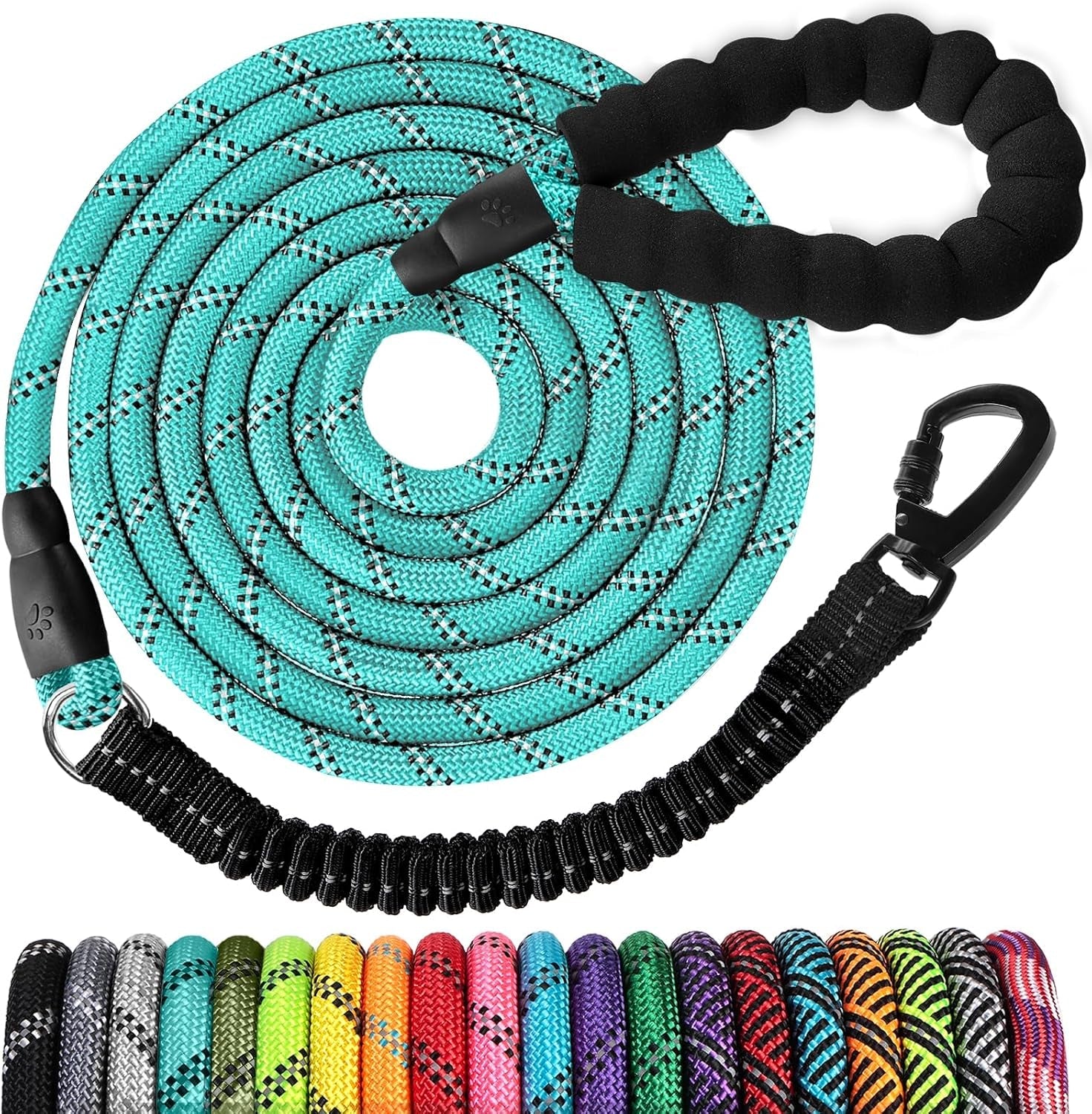 long-dog-leash-15-ft-heavy-duty-rope-leashes-for-dogs-training-with-swivel-lockable-hook-reflective-threads-bungee-and-padded-handle-dog-lead-for-large-small-medium-dogs-outside-walking-hiking