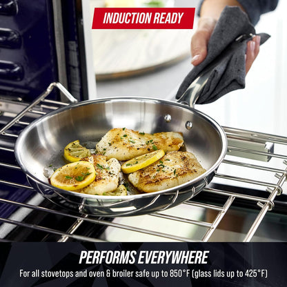 Pro Steel 10 Piece Tri-Ply Stainless Steel Cookware Set | Multi Clad Pots & Pans, Induction & All Stovetop Suitable, Mirror Polished Finish, Dishwasher Safe, Oven Safe to 850F, Silver5