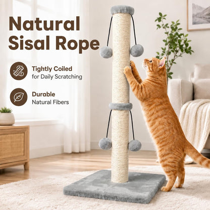 Dimaka 29'' Cat Scratching Post, Natural Sisal Rope Scratcher Post, Kitten Claw Scratch with 4 Danglingtoy Balls for Large Cats (Grey)5