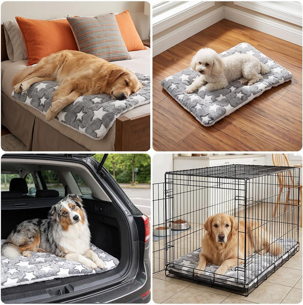 4 Pcs Dog Bed Mat, Comfortable Soft Pad for Pets Reversible Crate | Pads Dog Crate Bed Washable Cute Star Pet Beds for Cage Portable Soft Kennel Mat for Outdoor Sleeping Small Dogs Cat Sleeping8