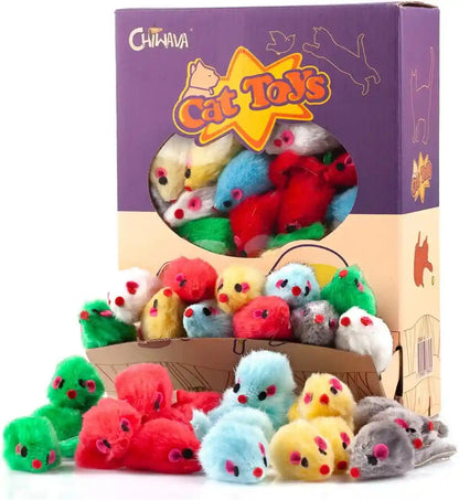 CHIWAVA 36PCS 4.1'' Furry Cat Toy Mice Rattle Small Mouse Kitten Interactive Play Assorted Color10